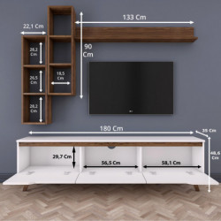 Mueble TV con estante M16-804 nogal blanco Practica Hogar