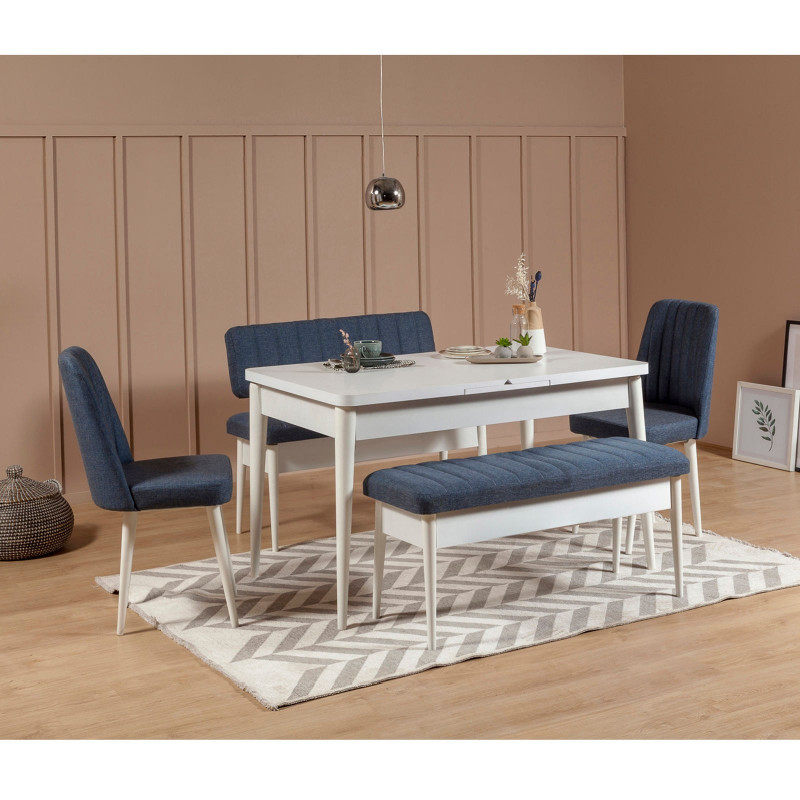 Set mesa comedor extensible y sillas (5 piezas) Vina azul oscuro blanco Practica Hogar Set mesa comedor extensible y sillas (5 piezas) Vina azul oscuro blanco Practica Hogar