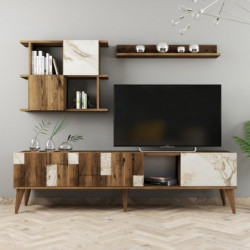 Mueble TV con estante Madrid nogal blanco Practica Hogar