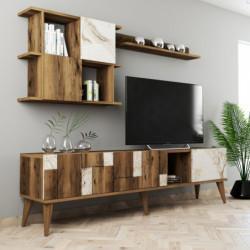 Mueble TV con estante Madrid nogal blanco Practica Hogar