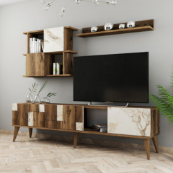 Mueble TV con estante Madrid nogal blanco Practica Hogar