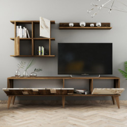 Mueble TV con estante Madrid nogal blanco Practica Hogar