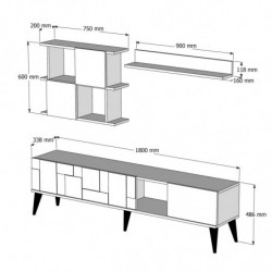 Mueble TV con estante Madrid nogal blanco Practica Hogar