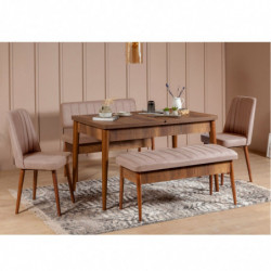 Set mesa comedor extensible y sillas (5 piezas) Vina piedra nogal Practica Hogar