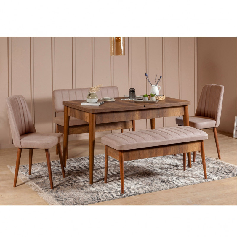 Set mesa comedor extensible y sillas (5 piezas) Vina piedra nogal Practica Hogar Set mesa comedor extensible y sillas (5 piezas) Vina piedra nogal Practica Hogar