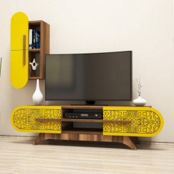 Mueble TV con estante Defne amarillo nogal Practica Hogar