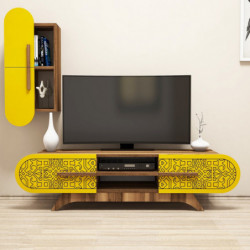 Mueble TV con estante Defne amarillo nogal Practica Hogar