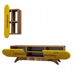 Mueble TV con estante Defne amarillo nogal Practica Hogar