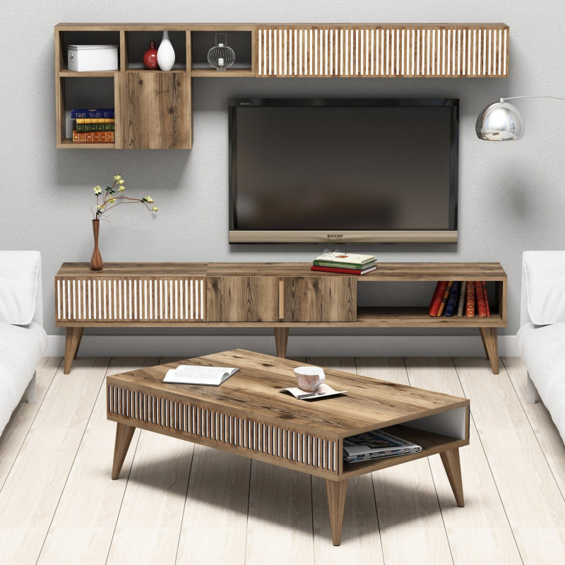 Conjunto de muebles de salón Milan nogal Practica Hogar Conjunto de muebles de salón Milan nogal Practica Hogar