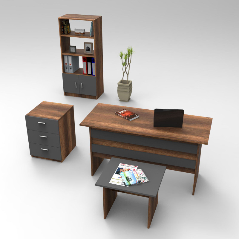Conjunto de muebles de oficina VO11-BA antracita nogal Practica Hogar Conjunto de muebles de oficina VO11-BA antracita nogal Practica Hogar