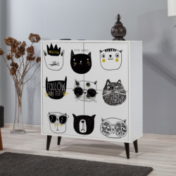 Mueble auxiliar Multilüx Cats amarillo negro blanco Practica Hogar