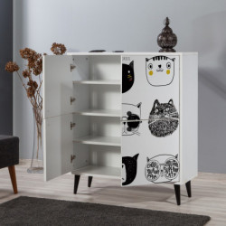 Mueble auxiliar Multilüx Cats amarillo negro blanco Practica Hogar