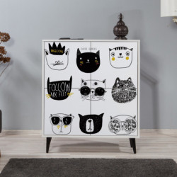 Mueble auxiliar Multilüx Cats amarillo negro blanco Practica Hogar
