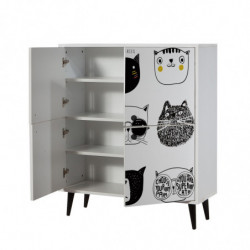 Mueble auxiliar Multilüx Cats amarillo negro blanco Practica Hogar