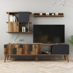 Mueble TV con estante Madrid antracita nogal Practica Hogar