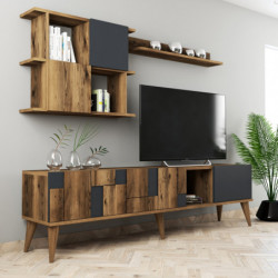 Mueble TV con estante Madrid antracita nogal Practica Hogar