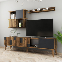 Mueble TV con estante Madrid antracita nogal Practica Hogar