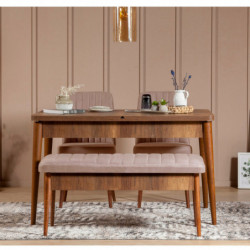Set mesa comedor extensible y sillas (4 piezas) Vina 0900 piedra nogal Practica Hogar