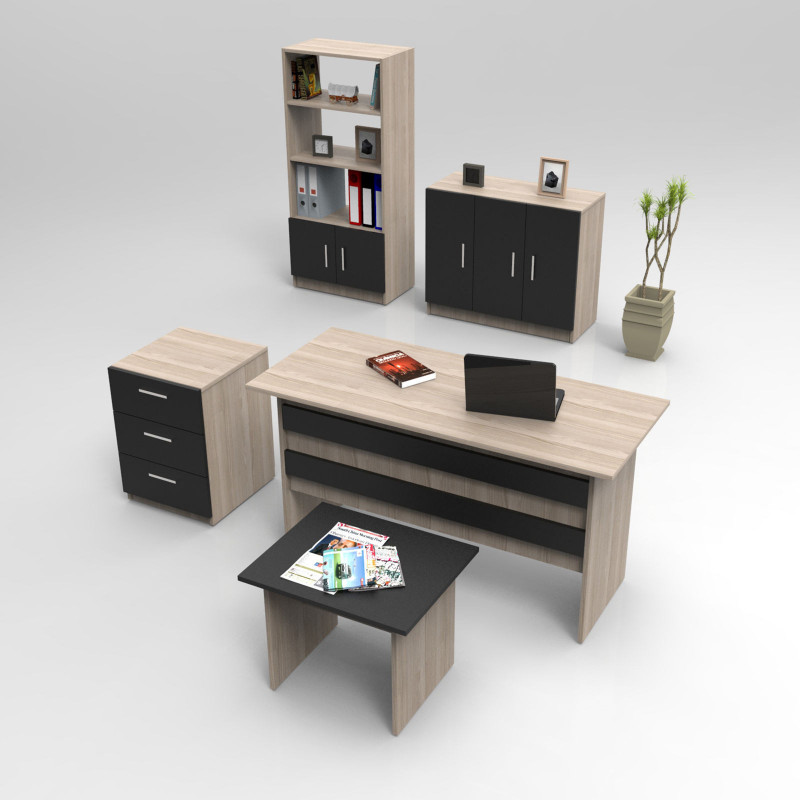 Conjunto de muebles de oficina VO14-OB roble negro Practica Hogar Conjunto de muebles de oficina VO14-OB roble negro Practica Hogar