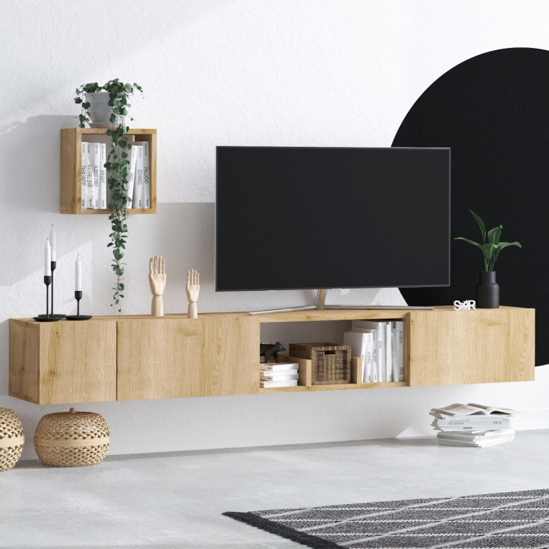 Mueble TV con estante Avior roble zafiro Practica Hogar Mueble TV con estante Avior roble zafiro Practica Hogar