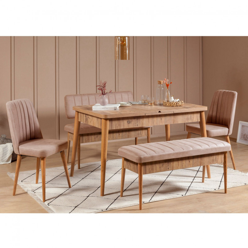 Set mesa comedor extensible y sillas (5 piezas) Vina pino atlántico Practica Hogar Set mesa comedor extensible y sillas (5 piezas) Vina pino atlántico Practica Hogar
