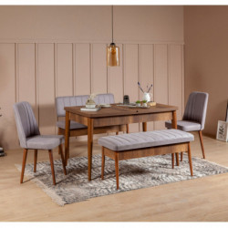Set mesa comedor extensible y sillas (5 piezas) Vina Soho nogal Practica Hogar