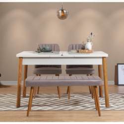Set mesa comedor extensible y sillas (4 piezas) Santiago pino atlántico blanco gris Practica Hogar