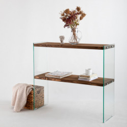 Consola Venedik madera nogal cristal temlado Practica Hogar
