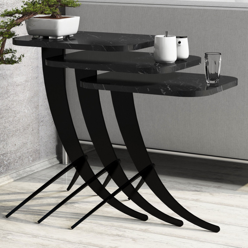 Set mesas de café (3 piezas) Pion negro Practica Hogar Set mesas de café (3 piezas) Pion negro Practica Hogar
