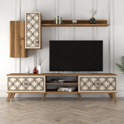Mueble TV con estante Class S crema nogal Practica Hogar