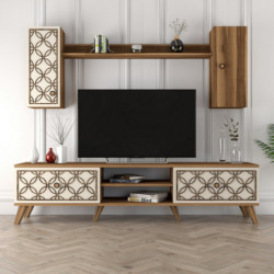 Mueble TV con estante Class S crema nogal Practica Hogar