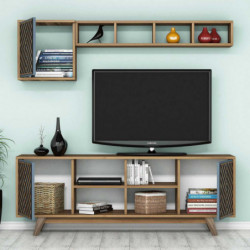 Mueble TV con estante İnci azul nogal Practica Hogar