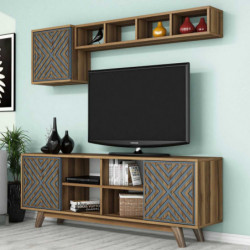 Mueble TV con estante İnci azul nogal Practica Hogar