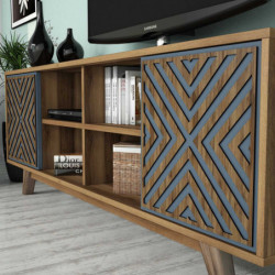 Mueble TV con estante İnci azul nogal Practica Hogar