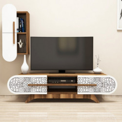 Mueble TV con estante Defne blanco nogal Practica Hogar
