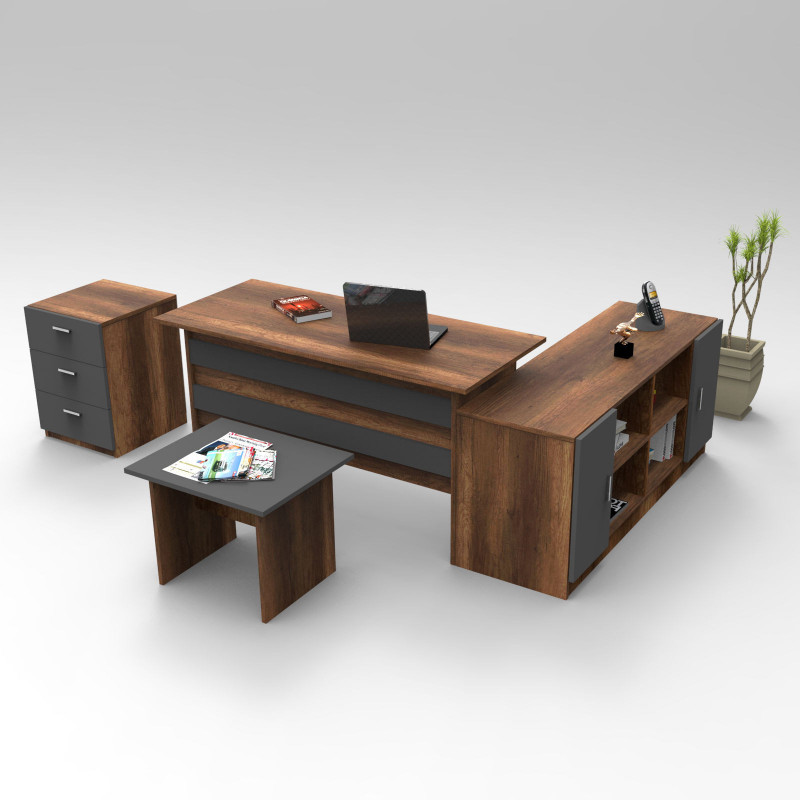 Conjunto de muebles de oficina VO13-BA antracita nogal Practica Hogar Conjunto de muebles de oficina VO13-BA antracita nogal Practica Hogar
