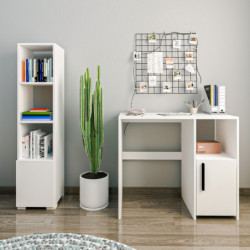 Escritorio de estudio y estantería Kuzey Set Blanco Practica Hogar