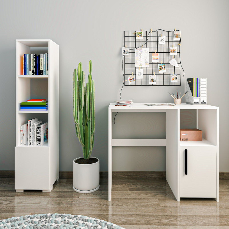 Escritorio de estudio y estantería Kuzey Set Blanco Practica Hogar Escritorio de estudio y estantería Kuzey Set Blanco Practica Hogar