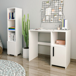 Escritorio de estudio y estantería Kuzey Set Blanco Practica Hogar