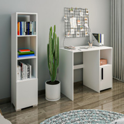 Escritorio de estudio y estantería Kuzey Set Blanco Practica Hogar