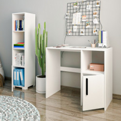 Escritorio de estudio y estantería Kuzey Set Blanco Practica Hogar
