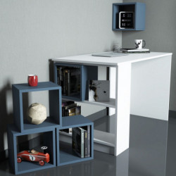 Escritorio con estantería Box blanco azul Practica Hogar